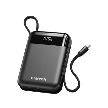 Canyon OnPower 104 10000 mAh power bank s USB-C i Lightning kabelom crni