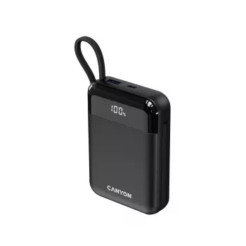 Canyon OnPower 104 10000 mAh power bank s USB-C i Lightning kabelom crni
