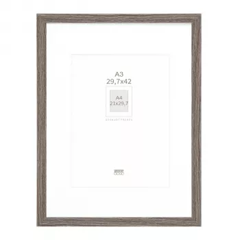 Deknudt S66KH3 P1 DIN A3 29.7x42 cm drveni sivi okvir za slike s bijelim paspartuom