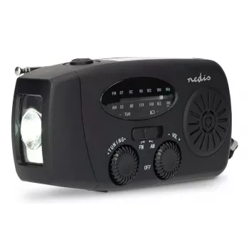 Nedis RDFMCR2000BK solarni radio s baterijskom lampom i SOS funkcijom, FM/AM, USB-C, 2000 mAh, crni