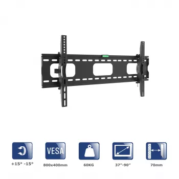 Akyga AK-MB-08 nagibni zidni držač za TV, 37-90 inch, 60 kg, VESA 800x400, crni