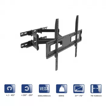 Akyga AK-MB-10 zakretni TV nosač za zid, 37-70 inch, 50 kg, VESA 600x400, zakretanje ±45°, nagib ±20°, crni