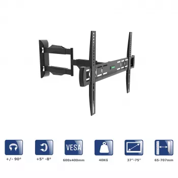Akyga AK-MB-11 zakretni TV nosač za zid, 37-75 inch, 40 kg, VESA 600x400, zakretanje ±90°, crni