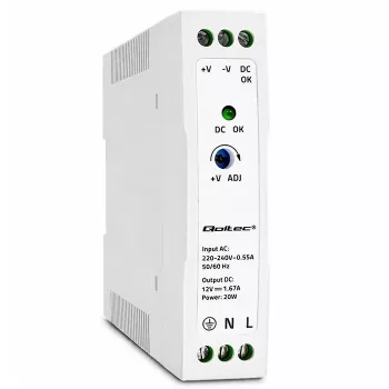 Qoltec DIN napajanje za šinu 20W 12V 1,67A bijelo slim