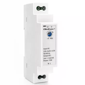 Qoltec DIN napajanje za šinu 15W 24V 0,625A sivo