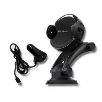 Qoltec PRO bežični punjač za automobil s IR držačem 15W QC 3.0 USB Type-C crni