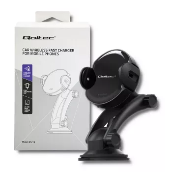 Qoltec PRO bežični punjač za automobil s IR držačem 15W QC 3.0 USB Type-C crni