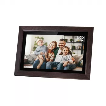 Kruger & Matz FRAMEO Wi-Fi 15,6 inch digitalni okvir za fotografije s drvenim okvirom, Full-HD IPS zaslonom osjetljivim na dodir, 16 GB, crni