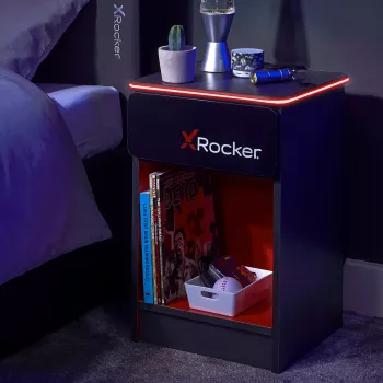 X Rocker gaming noćni ormarić s RGB LED rasvjetom, sivo-crveni