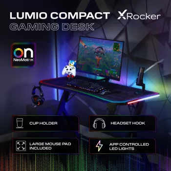 X Rocker Lumio RGB gaming radni stol s LED rasvjetom i podlogom za miš