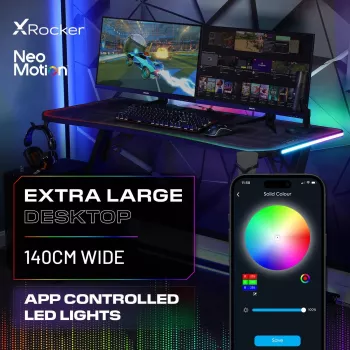 X Rocker Lumio XL RGB gaming radni stol s RGB rasvjetom i podlogom za miš, 140 cm