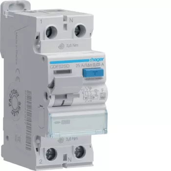 HAGER CDF525D zaštitna strujna sklopka 2P 10kA 25A 30mA tip F