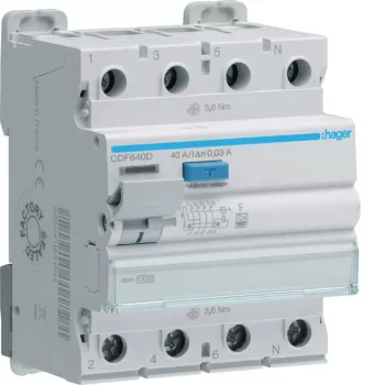 Hager CDF640D zaštitna strujna sklopka 4-polna 10kA 40A 30mA tip F