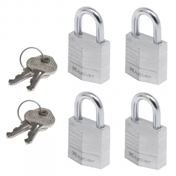 Master Lock 9120EURQNOPCC lokot od laminiranog čelika, 4 komada, isti ključ, širina tijela 20 mm
