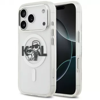 Karl Lagerfeld IML Glitter Karl & Choupette Sketch Logo MagSafe futrola za iPhone 17 Pro, prozirna