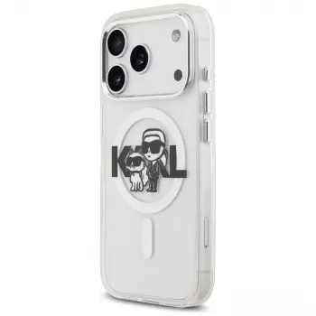 Karl Lagerfeld IML Glitter Karl & Choupette Sketch Logo MagSafe futrola za iPhone 17 Pro, prozirna