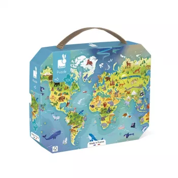 Janod karta svijeta u koferu, puzzle od 100 dijelova