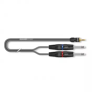 Sommer Cable SC-Onyx 2025 MKII stereo split kabel, 2 x 1 x 0,25 mm², 3,5 mm stereo mini jack utikač na 2x 6,3 mm mono jack utikač, HICON, crni, 2,5 m (ON1W-0250-SW)