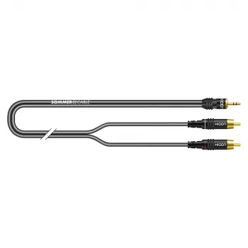 Sommer Cable SC-Onyx 2025 MKII Stereo Split Cable, 2 x 1 x 0.25 mm², 3.5 mm Stereo Mini-Jack Male to 2x RCA Male, HICON, Black, 2.5 m (ON2A-0250-SW)