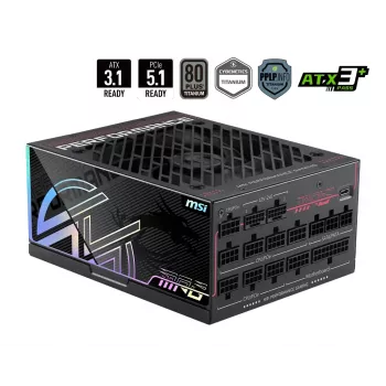 MSI MPG Ai1300TS PCIE5 1300W ATX 3.1 80 PLUS Titanium Full Modular Power Supply, Black