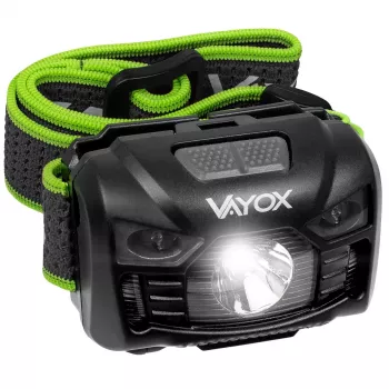 VAYOX VA0020 punjiva naglavna lampa, 170 lm, senzor pokreta, 1200 mAh, USB-C, IP66, crna