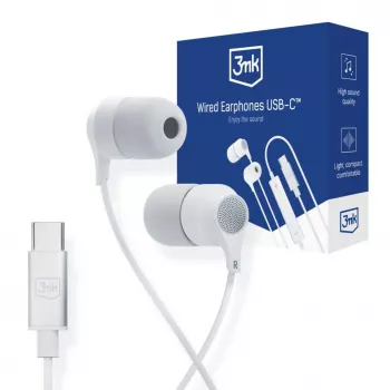 3mk žičane slušalice USB-C, In-Ear s mikrofonom, bijele