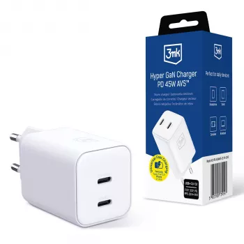3mk Hyper punjač PD 45W GaN AVS QC4+ PPS AFC FCP DCP 2C bijeli