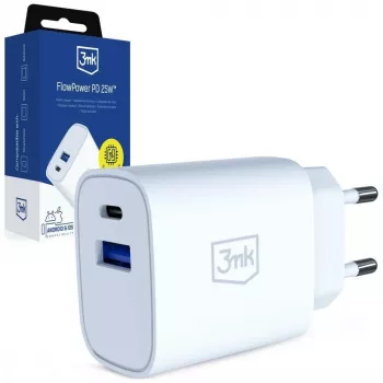3MK punjač 25W USB-A USB-C PD QC4+ FlowPower bijeli