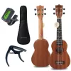 MOZOS GECKO sopran ukulele set, prirodno drvo, 12 pragova, najlonske žice, uključuje gig bag, ugađač, trzalice, remen, rezervne žice, krpu za čišćenje