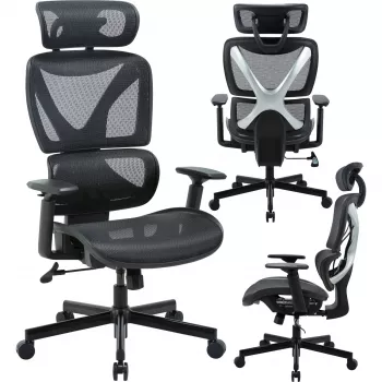 MOZOS ERGO-R ergonomska uredska stolica s mrežastim naslonom, podesivom lumbalnom potporom, nosivost 120 kg, crna