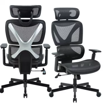 MOZOS ERGO-R ergonomska uredska stolica s mrežastim naslonom, podesivom lumbalnom potporom, nosivost 120 kg, crna