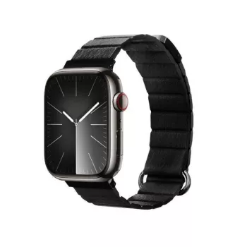 Crong Eclipse prava koža magnetska petlja narukvica za Apple Watch 44/45/46/49 mm (crna)