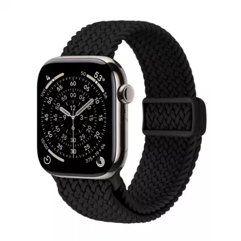Crong Wave Band pleteni najlonski remen za Apple Watch 44/45/46/49 mm (crni)