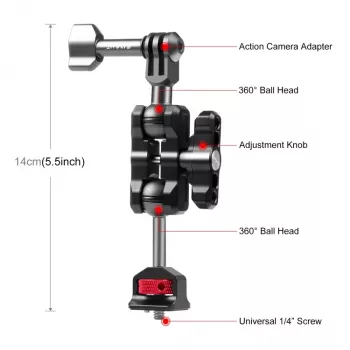 PULUZ Magic Arm 1/4 inch nosač za GoPro / SJCAM / Xiaomi / DJI / Insta360 PU842B