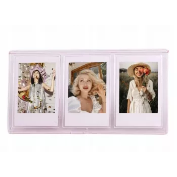 LOVEINSTANT stalni okvir za 3 fotografije kompatibilan sa Zink papirom / Fuji Instax Mini - ružičasti