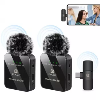 PULUZ PU648B 2 bežična lavalier mikrofona za USB-C pametne telefone, tablete, prijenosna računala - 2,4 GHz, omnidirekcionalni, Plug and Play