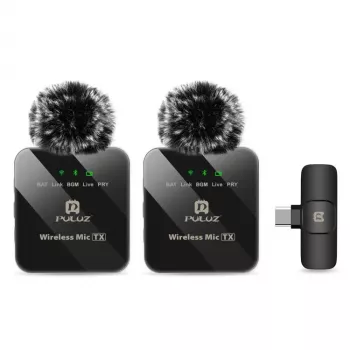 PULUZ PU648B 2 bežična lavalier mikrofona za USB-C pametne telefone, tablete, prijenosna računala - 2,4 GHz, omnidirekcionalni, Plug and Play