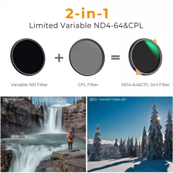 K&F Concept hibridni filtar 2 u 1, 58mm, CPL polarizator + varijabilni ND4-ND64 sivi fader KF01.1913