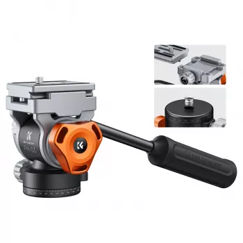 K&F Concept FH-03 fluidna video glava, nosivost 5kg, Arca-Swiss, 1/4 inch-20 & 3/8 inch-16, crna