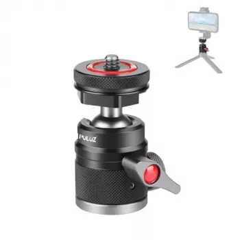 PULUZ mini kuglasta glava 3D s 1/4 inch vijkom i 2 držača za hladnu papučicu, nosivost 3 kg, crna PU3075B