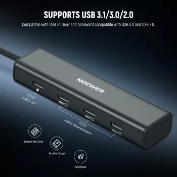 NEEWER PS020E USB-C hub 4-u-1 s 5x USB-C 10Gbps 100W PD, držačem za hladnu papučicu i 1/4 inch navojem