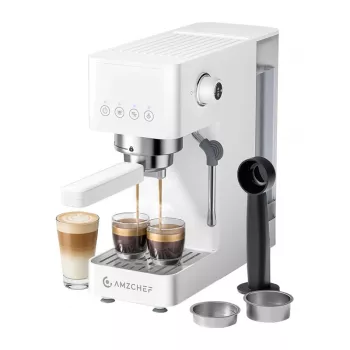 AMZCHEF CE-EM3131-WT aparat za kavu s klipom (bijeli) - 20 Bar espresso aparat s mlaznicom za paru