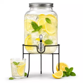 Adler AD 6741 posuda za piće sa slavinom i metalnim postoljem, 4 l, soda-lime staklo, navojni poklopac, rezervna slavina uključena