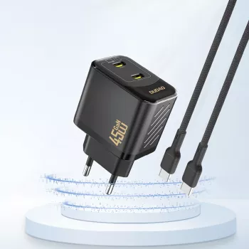 Dudao A28PEU GaN 45W PD 2xUSB-C zidni punjač crni