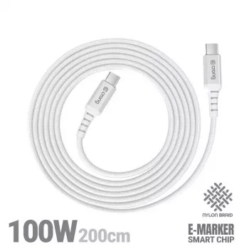 Crong Armor Link USB-C na USB-C kabel 100W PD 5A 200cm bijeli