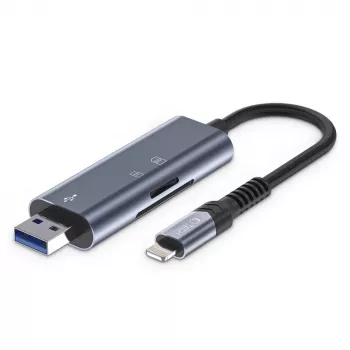 TECH-PROTECT ULTRABOOST čitač kartica SD & Micro SD Lightning & USB sivi