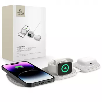 Tech-Protect QI15W-A32 3IN1 MagSafe bežični stalak za punjenje sivi