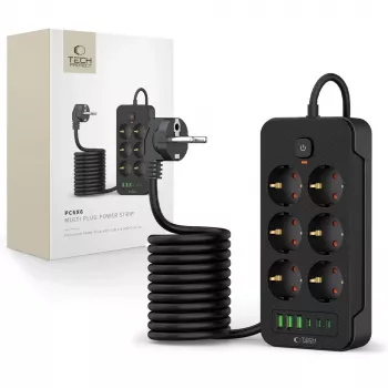 TECH-PROTECT PC6X6 produžni kabel 3 USB i 3 Type-C i 6 utičnica 200cm, crni