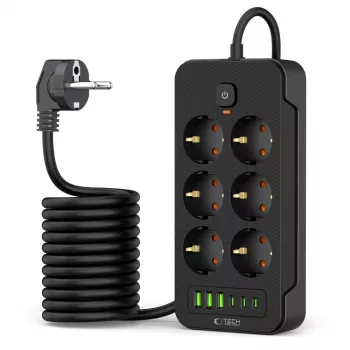 TECH-PROTECT PC6X6 produžni kabel 3 USB i 3 Type-C i 6 utičnica 200cm, crni