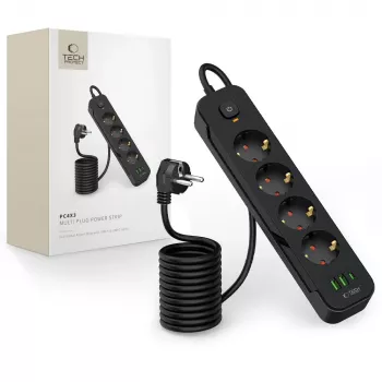 TECH-PROTECT PCL4X3 produžni kabel s 2 USB i 1 Type-C i 4 utičnice 200cm crni